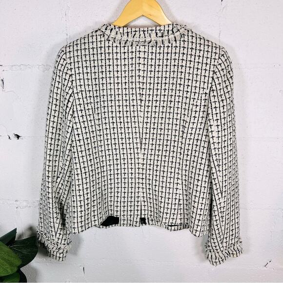 Apostrophe Women’s White Black Cream Tweed Zip Blazer Jacket - Size 14P - Picture 3 of 6